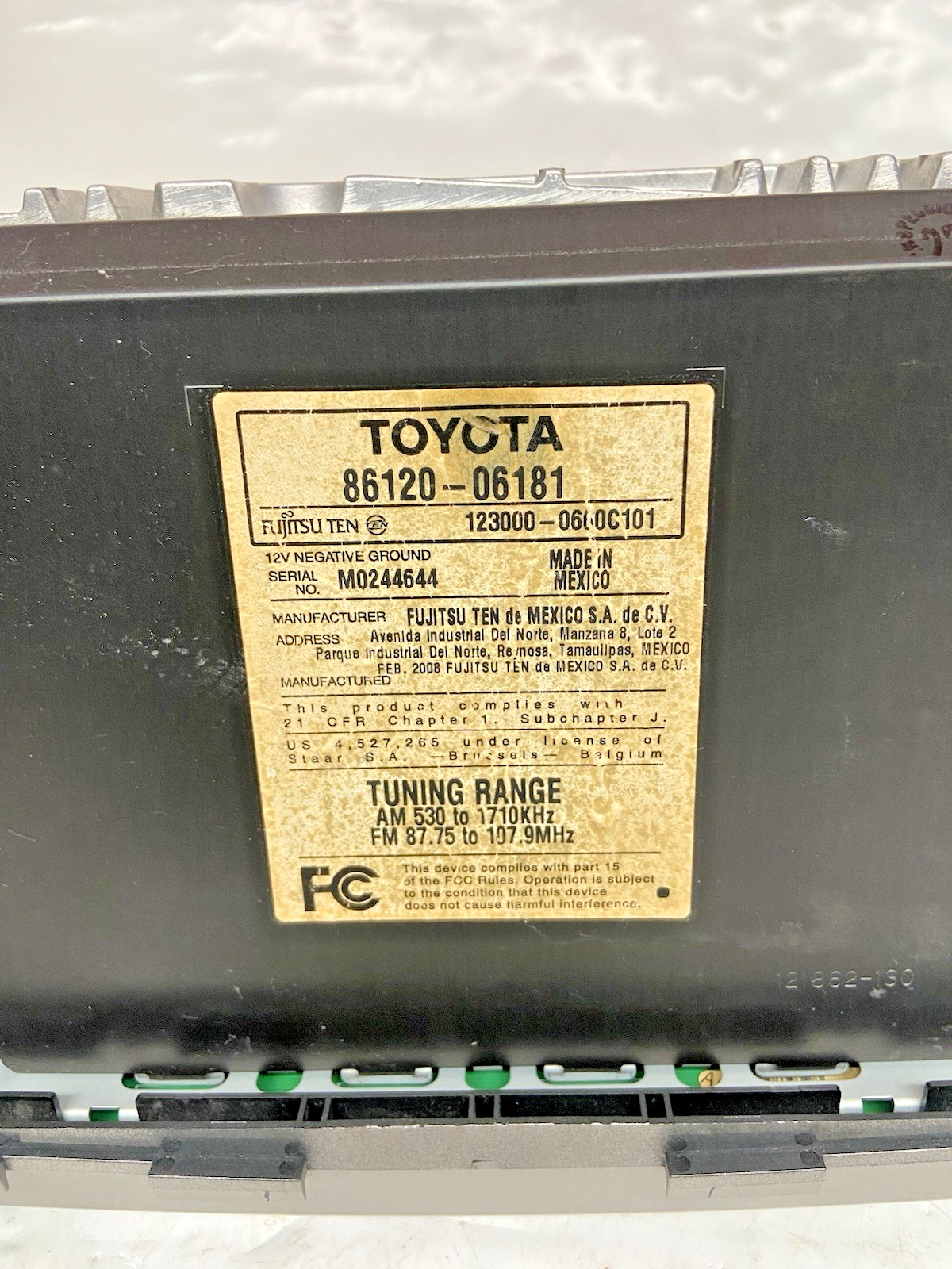 2007- 2009 Toyota Camry Radio and Climate Control Unit 86120-06181 OEM