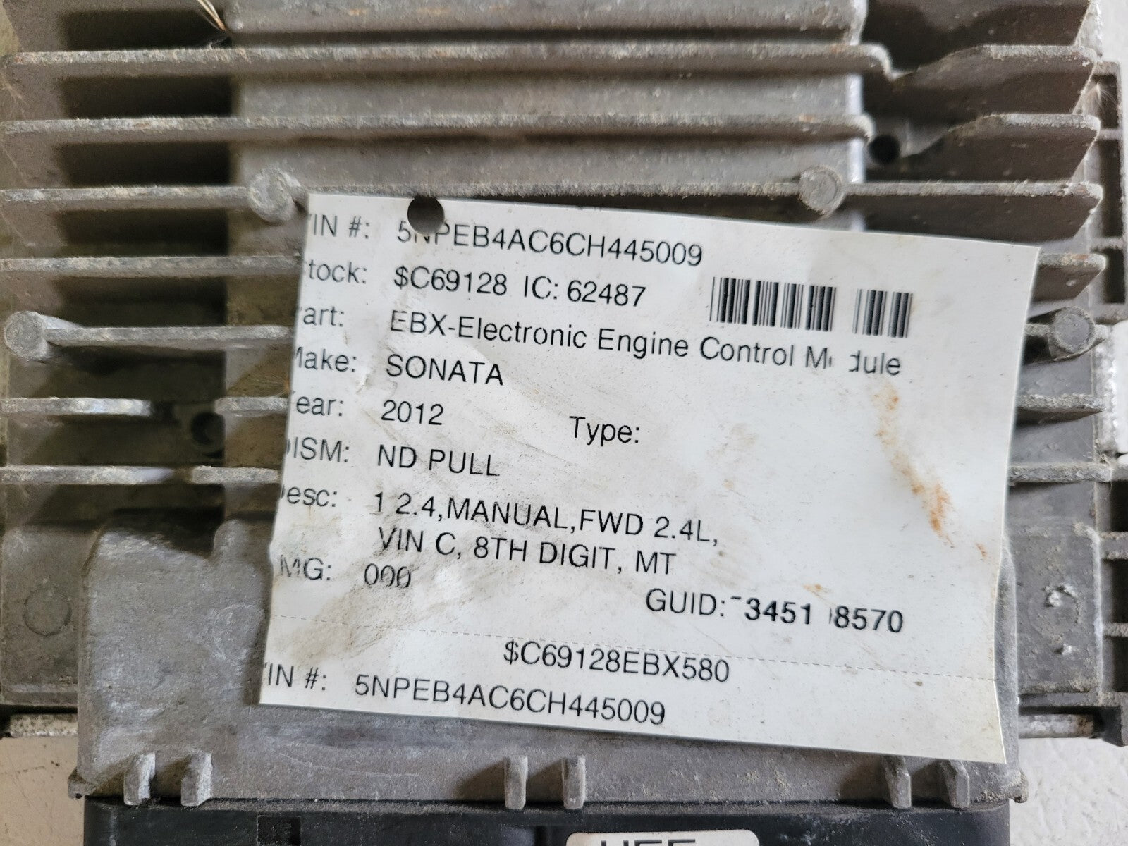 2011-2012 Hyundai Sonata 2.4L MT 39102-2G662 Engine Control Module ECM ECU PCM