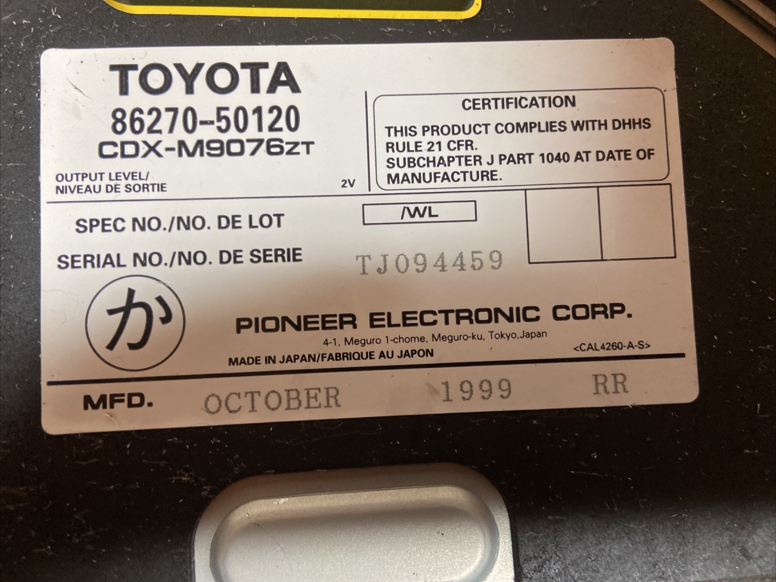 2000 Lexus LS 400 Audio Player 6 Disc CD Changer 86270-50120