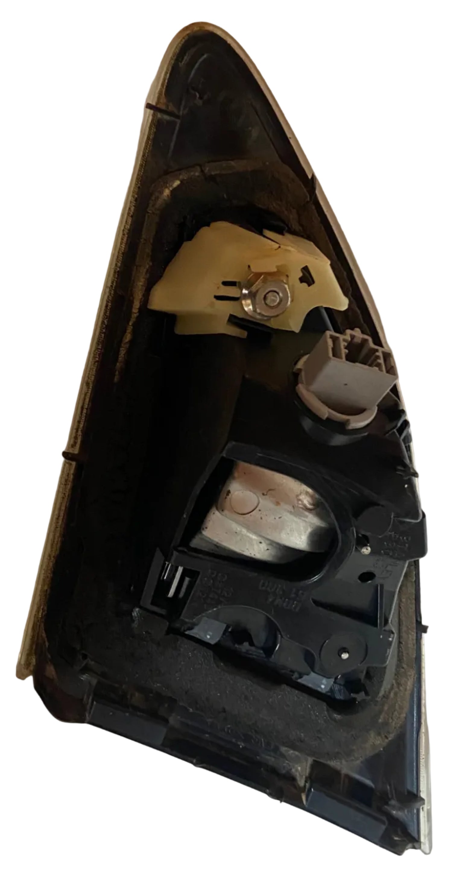 Left rear inner tail light/reverse lamp assembly, underside view with wiring connectors