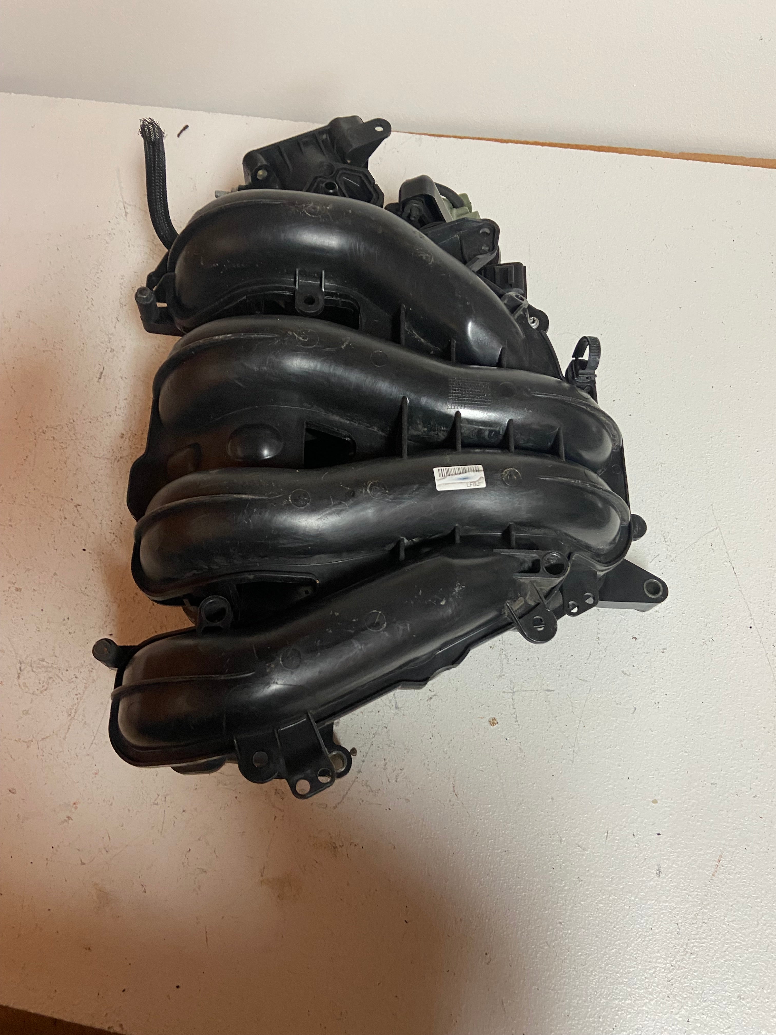 Engine air intake manifold assembly with bundled black intake tubes