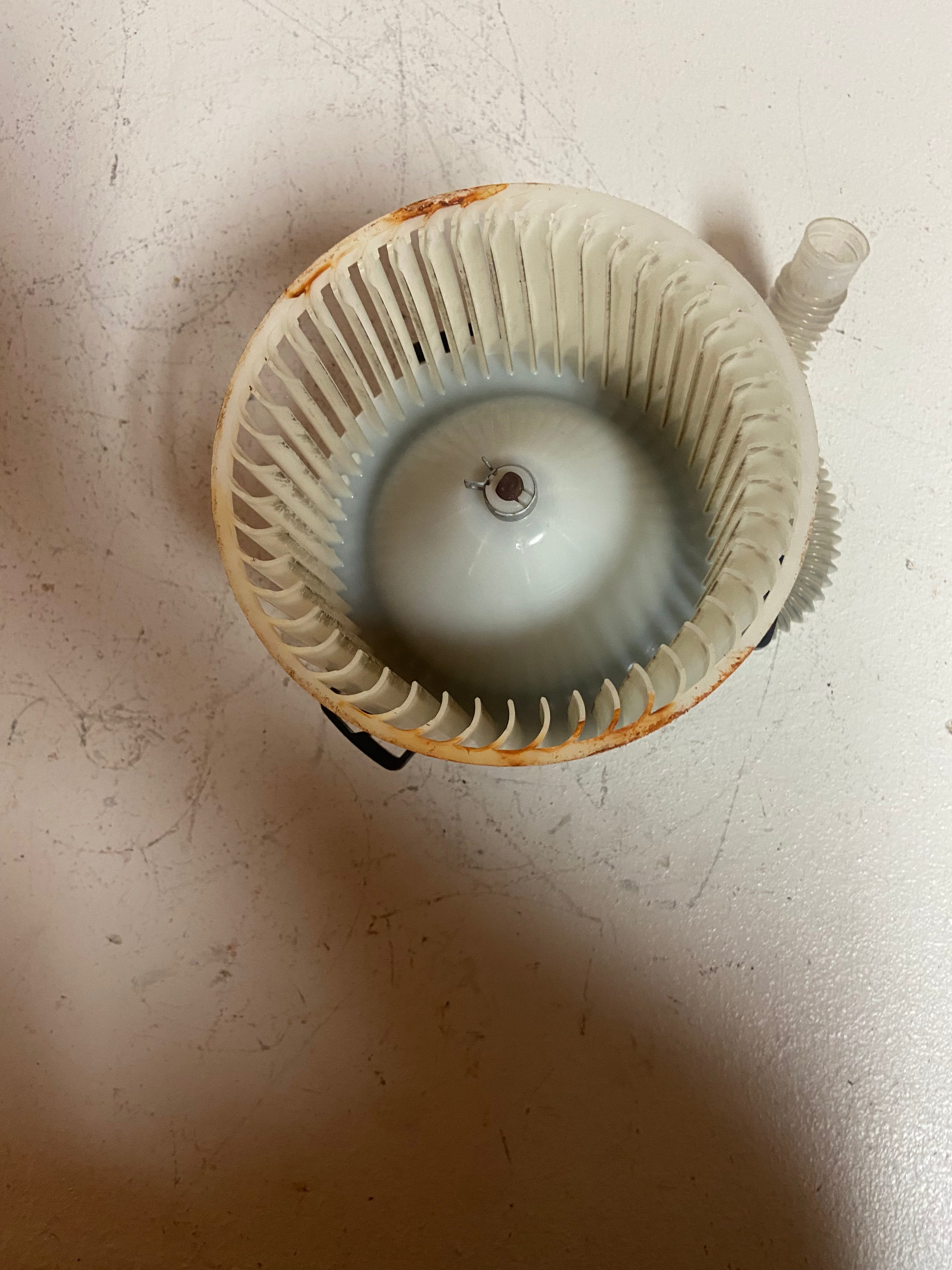 A/C heater blower motor fan wheel viewed from above with central cap